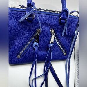 Rebecca Minkoff Micro Moto Satchel Dustbag Crossbody Cobalt Blue Silver Hardware